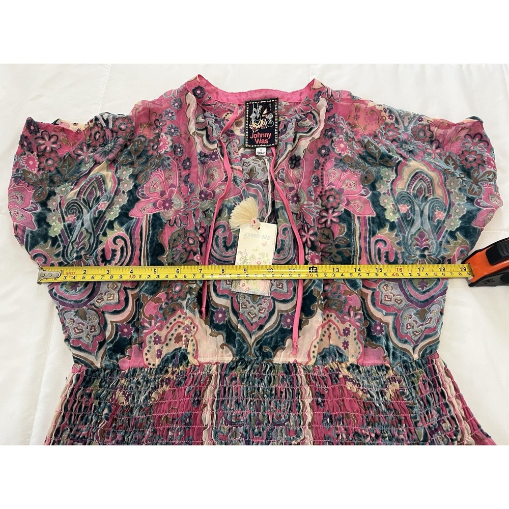 Johny Was Thia Burnout Dress Womens Size S Floral Boho Festival Sheer Luxe Chic - Picture 9 of 15
